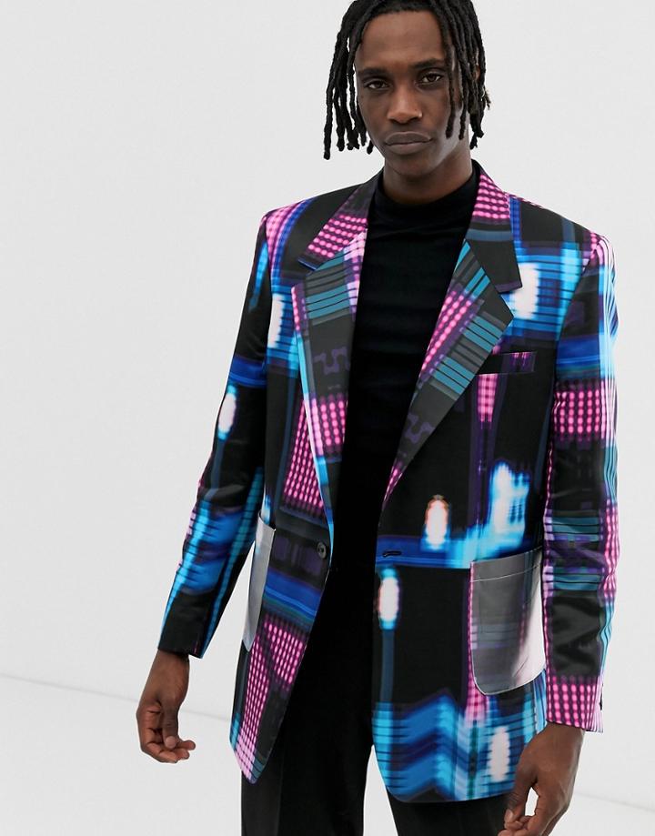 Asos Design Oversized Suit Jacket With Bright Check And Pocket Detail - Pink