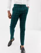 Asos Design Wedding Skinny Suit Pants In Blackwatch Plaid - Green