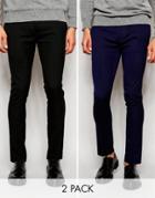 Asos 2 Pack Basic Smart Pants In Super Skinny Fit Save 17% - Multi