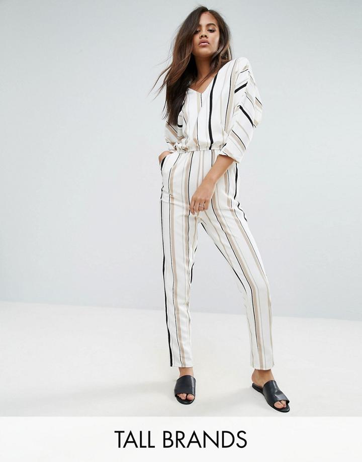 Vero Moda Tall Striped V Neck Jumpsuit - White
