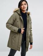 Vero Moda Parka With Faux Fur Collar - Green