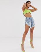 One Teaspoon Frankies Long Line Short With Rips And Destroyed Hem - Blue