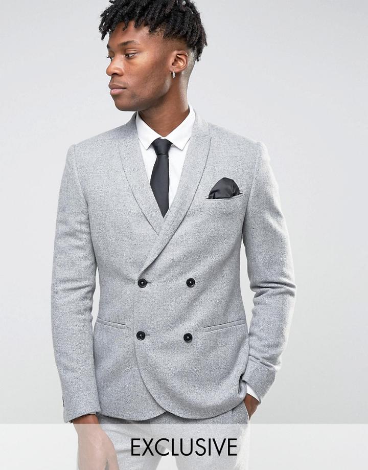 Noak Skinny Db Suit Jacket In Flannel - Gray