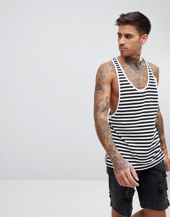 Asos Design Stripe Racerback Tank In Black And White - Black