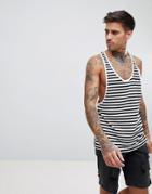 Asos Design Stripe Racerback Tank In Black And White - Black