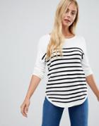 Jdy Crush Stripe 3/4 Sleeve T-shirt - White