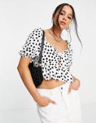 Topshop Button Tea Blouse In Monochrome-black