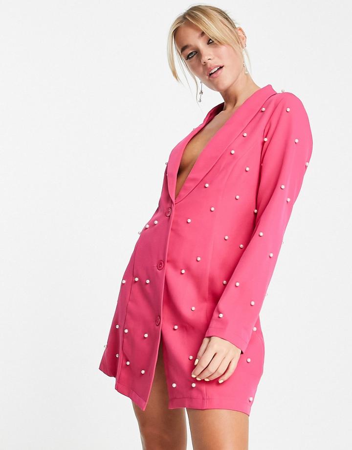 Saint Genies Pearl Embellished Blazer Dress In Cerise-pink