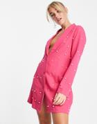 Saint Genies Pearl Embellished Blazer Dress In Cerise-pink