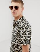 Brave Soul Short Sleeve Animal Print Shirt - Brown