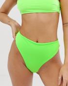Boohoo High Leg Bikini Bottoms In Neon Green - Green