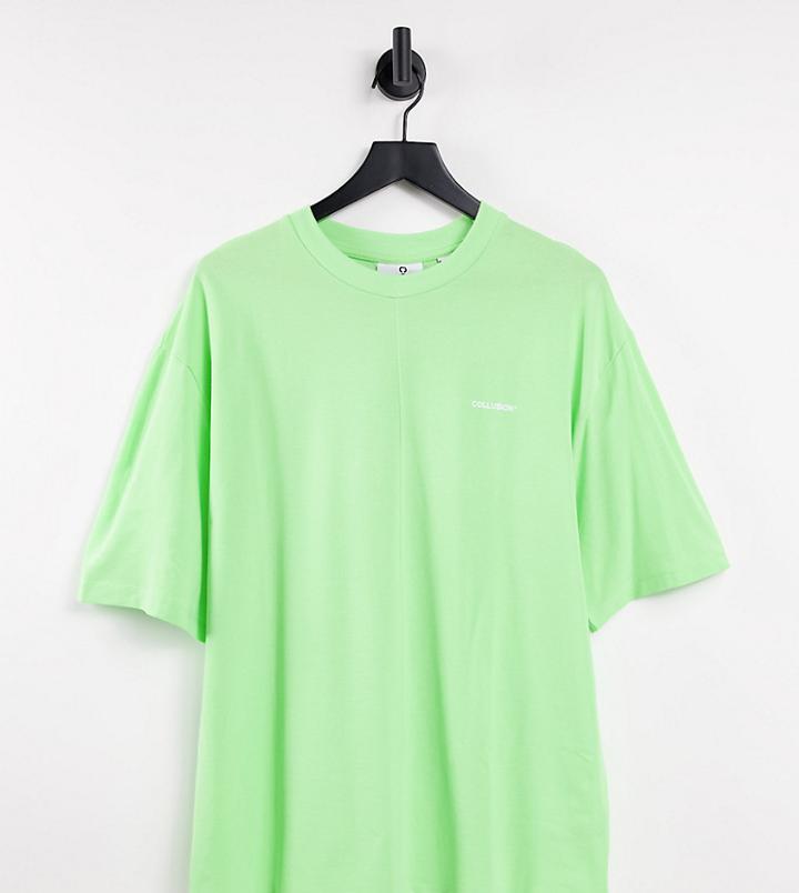 Collusion Pique T-shirt With Logo In Neon Green