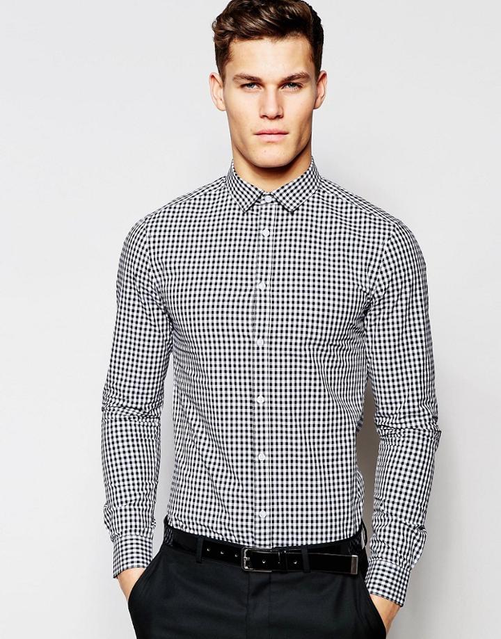 Asos Skinny Shirt In Black Gingham Check - Black