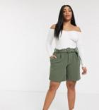 Vero Moda Curve City Shorts In Khaki-grey