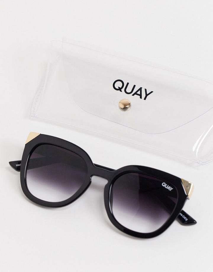 Quay Noosa Metal Womens Oversized Cat Eye Sunglasses In Black