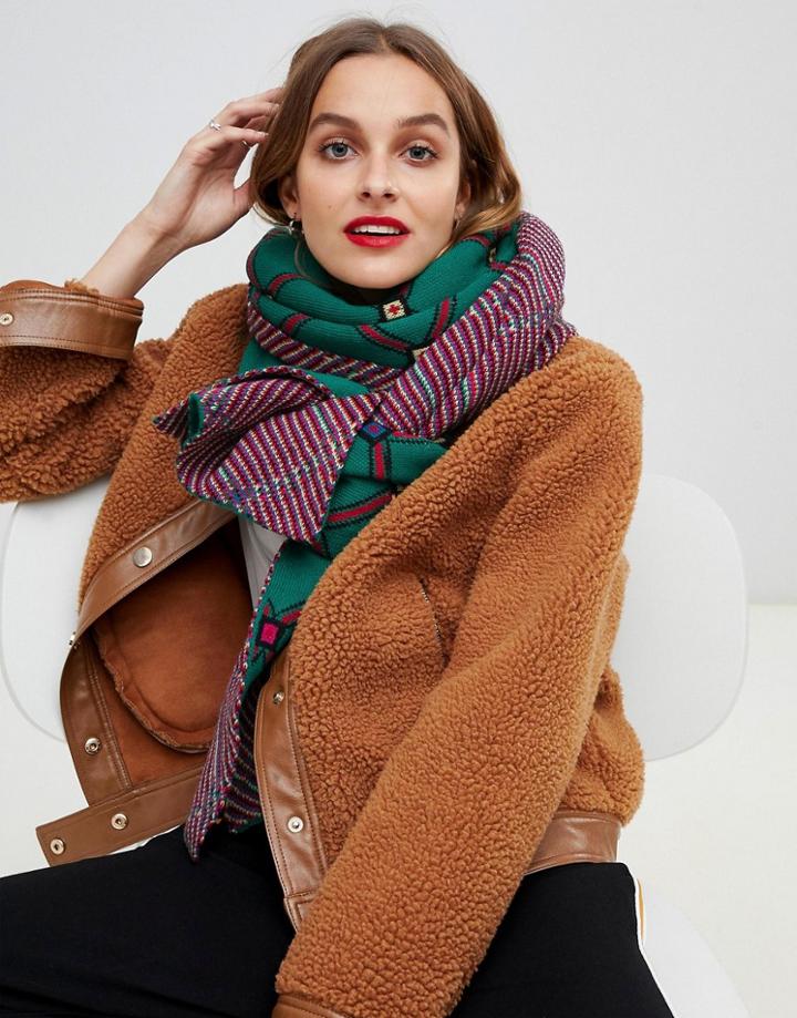 Asos Design Knitted Scarf In Argyle Print - Multi