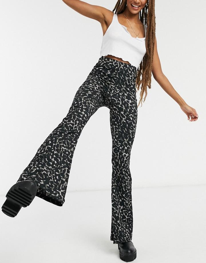 Topshop Camo Flare Pants In Khaki-green