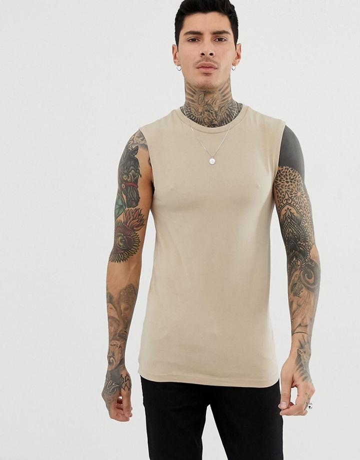 Asos Design Organic Muscle Fit Tank Tank In Beige - Beige
