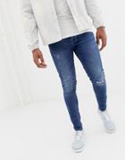 Only & Sons Skinny Washed Blue Jeans With Knee Break - Blue