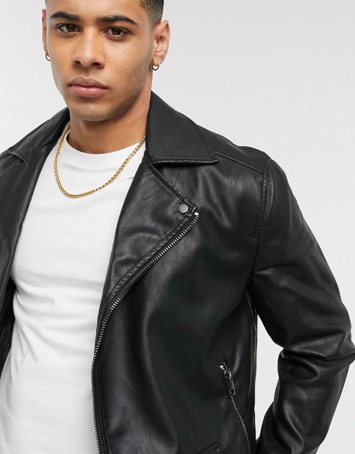 New Look Pu Biker Jacket In Black