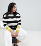 Brave Soul Plus Bolt Stripe Sweater With Contrast Cuffs - Black