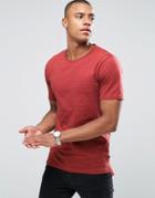Only & Sons T-shirt In Fine Stripe With Drop Back Hem - Red