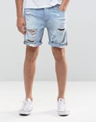 Asos Denim Shorts In Slim Fit With Extreme Rips - Blue