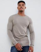 Asos Design Muscle Fit Long Sleeve T-shirt With Crew Neck In Beige - Beige