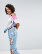 Asos X Mtv T-shirt With Asymmetric Strapping Detail In Spray Print - Multi