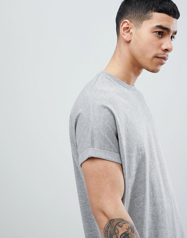 Asos Design Super Oversized Longline T-shirt With Roll Sleeve In Gray Marl - Gray