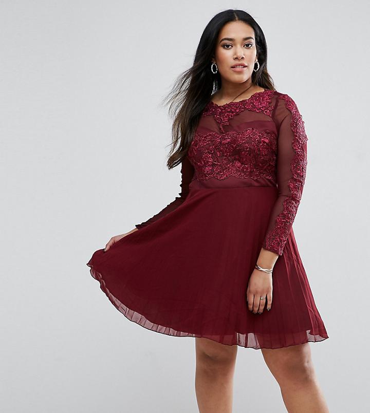 Ax Paris Plus Skater Dress In Marble Print - Red