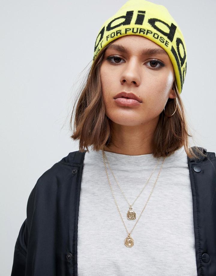 Adidas Originals Contrast Logo Beanie In Yellow - Yellow