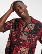 Jack & Jones Originals Viscose Shirt With Revere Collar In Red Print