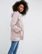 Asos Washed Hooded Jacket With Padded Liner - Pink