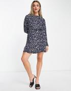 & Other Stories Printed Mini Dress In Dark Blue-black