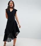 Y.a.s Tall Asymmetric Spot Ruffle Dress - Black