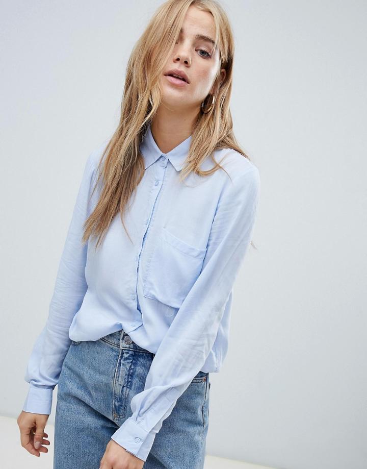 Pull & Bear Long Sleeved Shirt In Blue - Blue