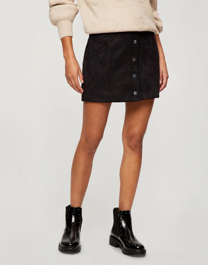 Miss Selfridge Suedette Popper Front Skirt In Black