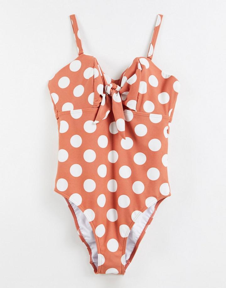Figleaves Fuller Bust Sahara Spot Underwire Tummy Control Swimsuit In Rust-brown