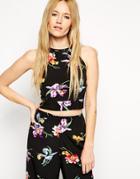 Asos Tie Back Halter Cami In Floral Print Co-ord - Floral