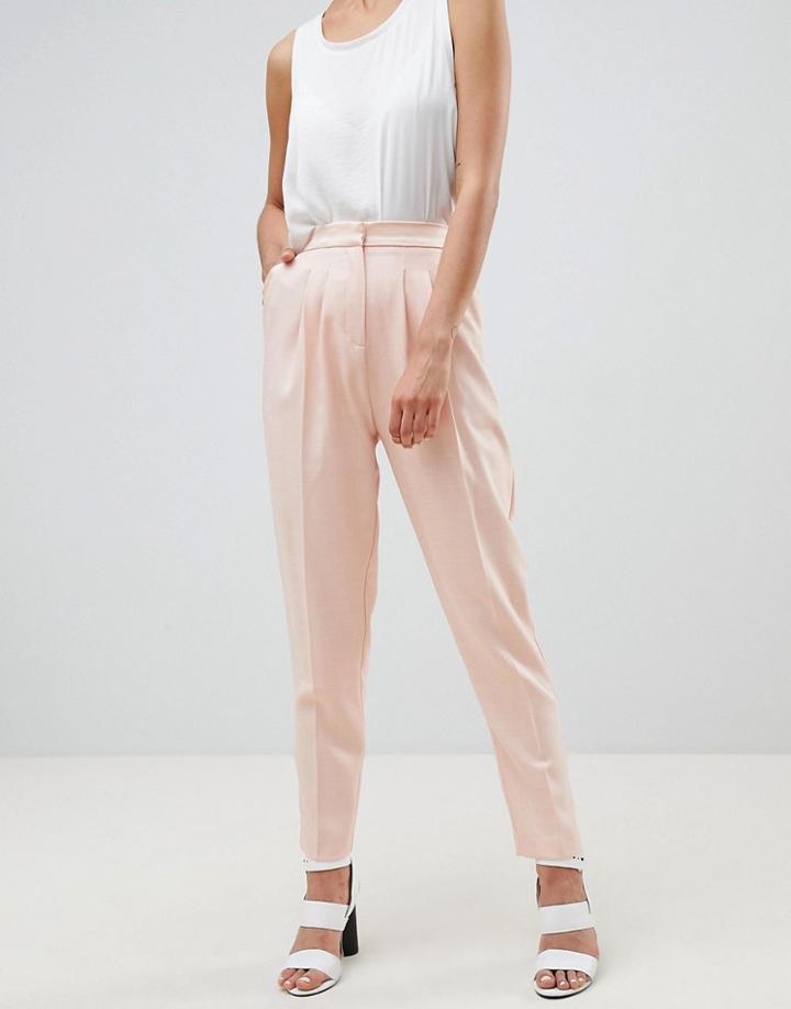 Asos Design Tailored Contrast Satin Tapered Pants - Pink