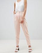 Asos Design Tailored Contrast Satin Tapered Pants - Pink