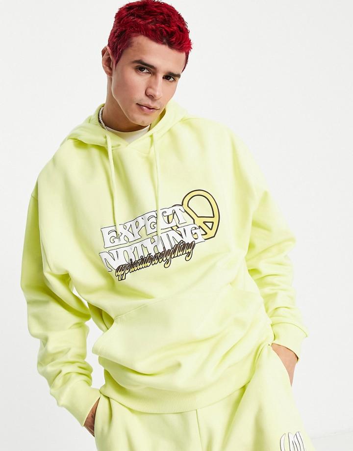 Asos Design Oversized Hoodie In Yellow With Text Print - Part Of A Set-multi