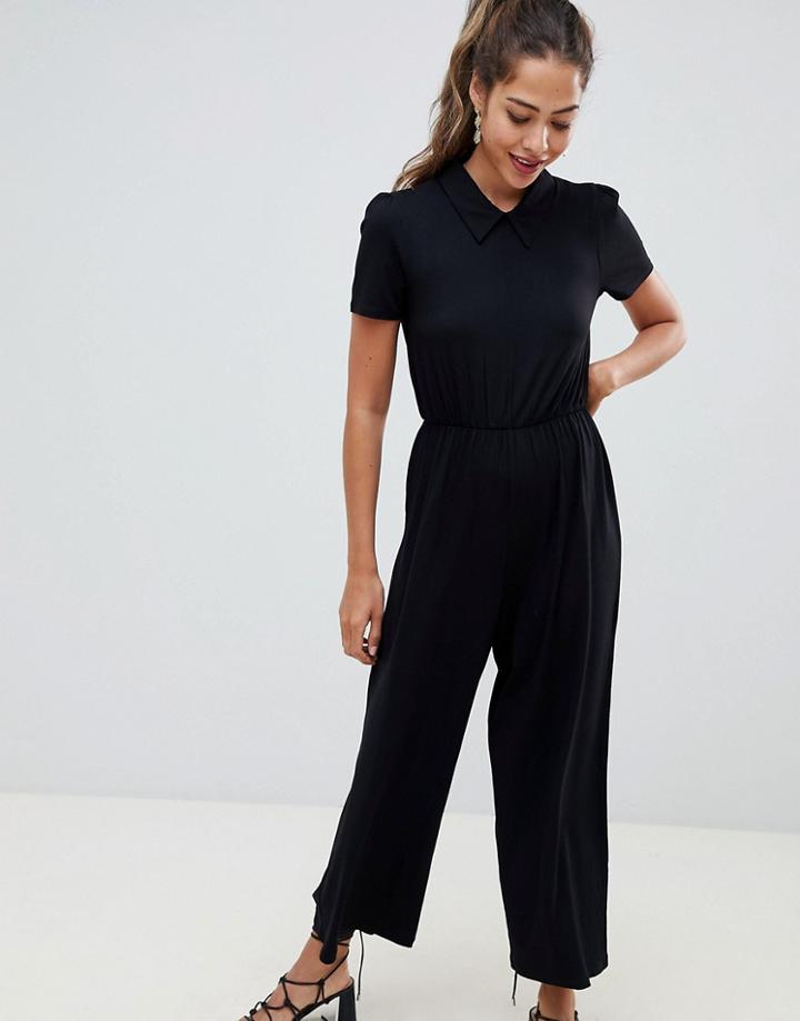 Asos Design Tea Jumpsuit With Collar Detail - Black