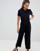 Asos Design Tea Jumpsuit With Collar Detail - Black