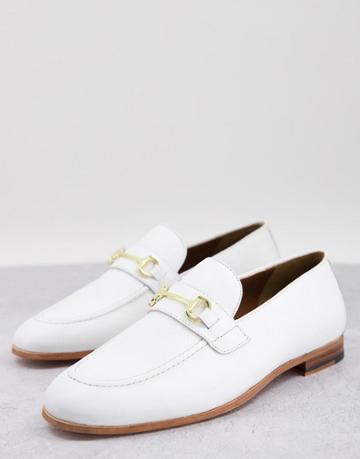 Walk London Terry Snaffle Loafers In White Pebble Leather