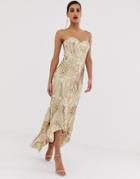 Bariano Embellished Patterned Sequin Sweetheart Maxi Dress Dress In Gold