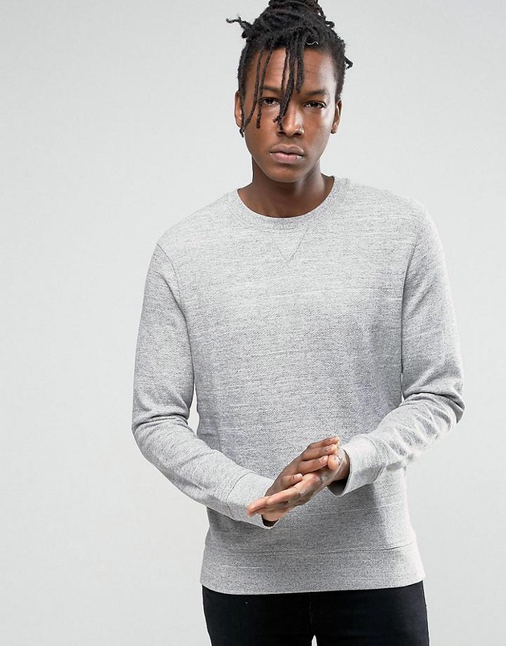 Selected Homme Crew Neck Sweatshirt In Melange Jersey - Gray