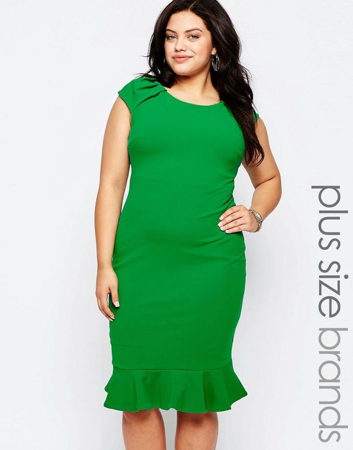 Goddiva Plus Dress With Ruffle Hem - Jade
