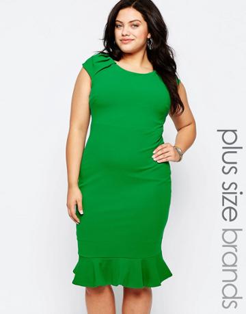 Goddiva Plus Dress With Ruffle Hem - Jade